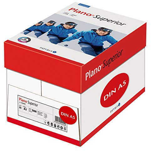 Papyrus 88026798 Drucker-/Kopierpapier PlanoSuperior 80 g/qm DIN-A5, 5.000 Blatt/ 10 Ries = 1Karton, Weiß