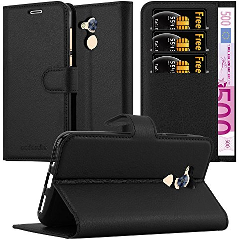 cadorabo Coque pour Honor 6A en Noir DE Jais - Housse Protection avec Fermoire Magnétique, Stand Horizontal et Fente Carte - Portefeuille Etui Poche Folio Case Cover