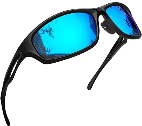 Joopin Laufbrille Blau Fahrradbrille Herren Polarisierte Sportbrille Sonnenbrille Biker Radbrille Unisex UV400 Sonnenbrille Herren Sport (Blau Verspiegelt)