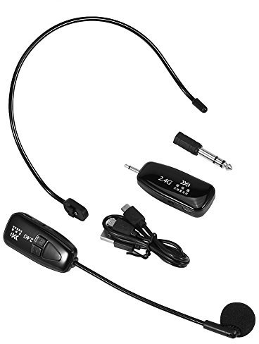 Eboxer Cuffie con Microfono Wireless, 2.4G 40m Trasmissione Wireless Stabile, Cuffia e palmare 2 in 1 per Amplificatore vocale, Registrazione videocamera, Altoparlante, Chat in Linea