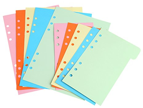 YOFO 5 x A5, A6 Register, Einsteckbare Register, Seiten, Karten, farbige Hefter mit 6 Löchern, Ordnungskarten für Filofax-Notizbuch / Reisetagebuch / Planer