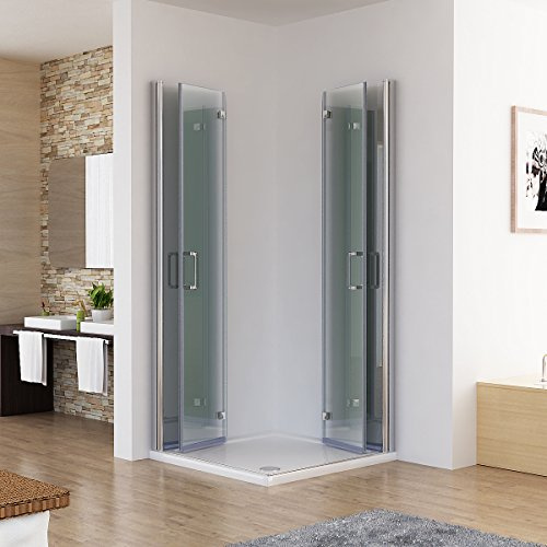 MIQU Duschkabine Eckeinstieg Falttür 120x100, Höhe 185 cm, ohne Duschwanne | 6mm klares ESG Glas mit NANO Beschichtung, Silber, 180° faltbare Duschtür, mit Hebe‑Senk‑System Duschabtrennung, Duschwand