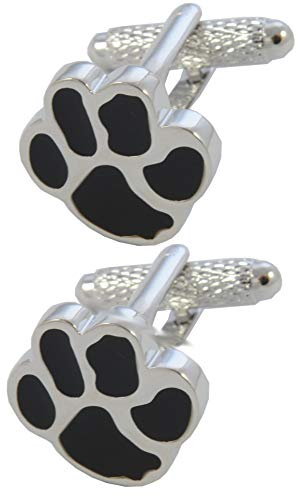 Manschettenknöpfe Herren Hund - Mit Box - Pfotenabdruck - Tier Hund Katze Tierarzt - Langlebiges Messing - Schwarz und Silber Farben - Ein Paar
