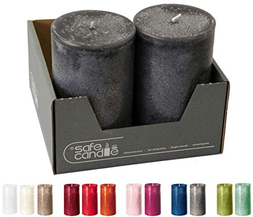 Trendkerzen - Adventskerzen/Stumpenkerzen/Kerzen Weihnachten (Anthrazit, Groß & Breit: Höhe 13cm / Ø 8cm - 2 Stück)