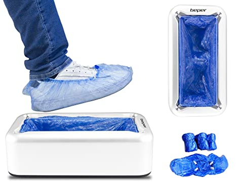 BEPER SRL Distribuidor Cubre C206UTI001 Dispensador Automático De Cubiertas para Zapatos, para Casa Y Oficina, Abs, Blanco, Desechable, Talla Única, 100 Bolsas Incluidas