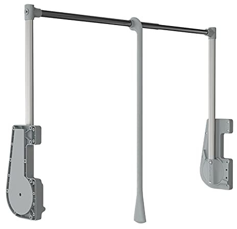 Decoranddecor Adjustable Pull Down Wardrobe Rail, 750mm-1150mm, 15kg Capacity Clothes Rail with Soft Close, Hanging Rail for Sliding and Hinged Wardrobes in Light Grey