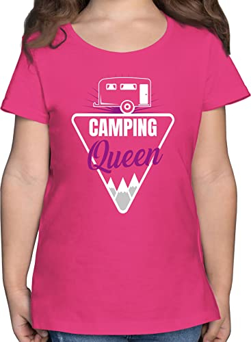 T-Shirt Mädchen - Urlaub - Camping Queen - 140 (9/11 Jahre) - Fuchsia - campen Tshirt Camper Shirt anhänger t t_Shirt Kinder für