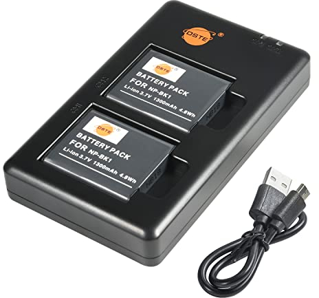 NP-BK1 Lot de 2 Batteries de Rechange Rechargeables et Chargeur Double Compatible avec Sony Bloggie MHS-CM5, MHS-PM5, Cyber-Shot DSC-S750, S780, S850, S950, S980, W180, W190, W370,Webbie MHS-PM1