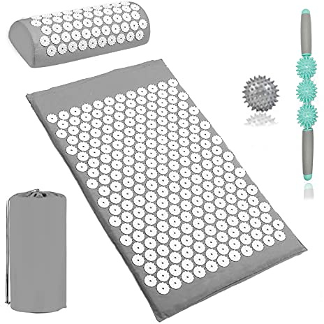 Akupressurmatte,Akupressur-Set mit Kopfkissen und Massagestab Massagebälle Tragetasche für Schmerzlinderung und Muskel Entspannung 68x42cm