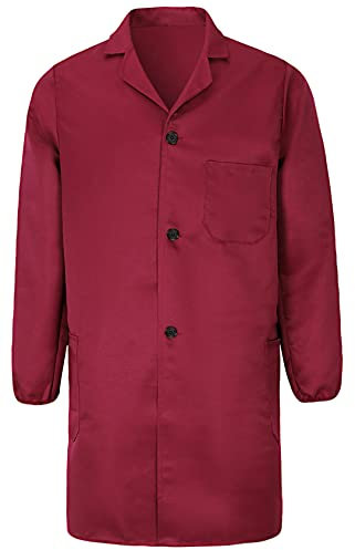 Yukirtiq Homme Blouse de Travail Manches Longues Veste de Travail Bleu de Travail Industrie à Boutons Blouse d'Atelier Blouse de Laboratoire, Rouge, L
