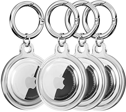 DDJ - Supporto impermeabile per Airtag, confezione da 4 portachiavi Airtag, custodia per collare per cani, bagagli, chiavi, protezione antigraffio completa (trasparente)