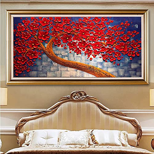 DIY 5D Diamond Painting by Number Kits,Red Tree Large Size Cross Stitch Full Drill Crystal Rhinestone Embroidery Pictures Arts Craft for Home Wall Decor Gift Mosaic Images 80x180cm