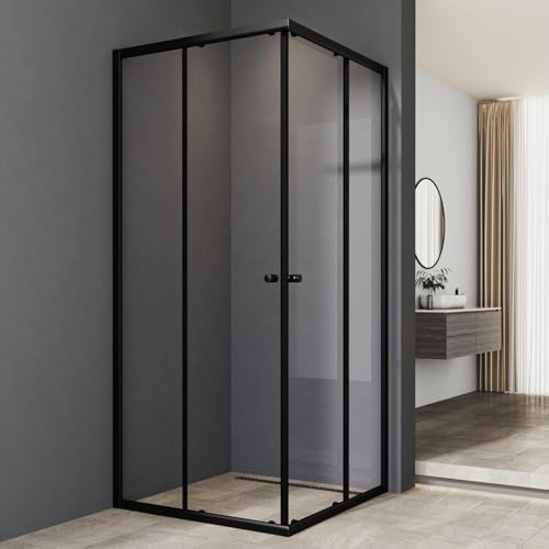 Duschkabine 80x90cm Eckeinstieg mit Schiebetüren Duschkabine Schwarz Duschkabine Schiebetür 6mm ESG Glas Duschabtrennung Dusche Duschwand Höhe 185cm ohne Duschtasse