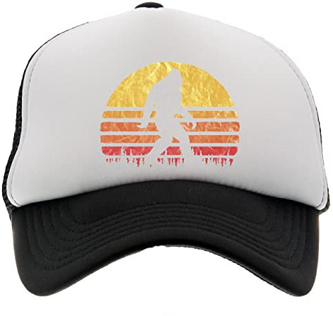 Enigmae Retro Bigfoot Silhouette Sonne Jahrgang Sonnenuntergang Baseball Kappe Hut Kinder Jungen Mädchen Schaum Vorne Mesh Zurück Schwarz Cap Foam Front Mesh Back