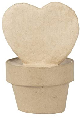 Décopatch HD079C - Minipflanze aus Pappmaché, Herzform, 8,5x7x12cm, für Wohndeko, einfach zum Verzieren, Kartonbraun, 1 Stück
