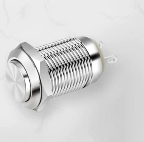 Pulsador de metal empotrable – High Face 12 V 24 V 220 V timbre coche moto momentary plata 12 mm resistente al agua y al polvo