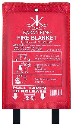 KARAN KING® - Feuerlöschdecke - Flammhemmende Sicherheitsdecke für Haus, Küche, Wohnwagen, Garage - Hitzebeständige und vielseitige Brandschutzausrüstung (groß, schnell entfalten, mit Schlaufen)