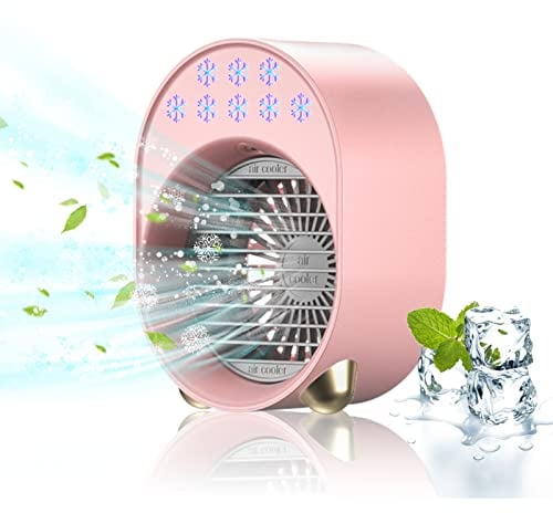 Luftkühler mit Verdunstungskühlung, Mini Klimaanlage Akku Portable, Mini Ventilator USB 4 in 1, Mobile Klimagerät ohne Abluftschlauch Leise Klimaanlage Mobil Klimagerät Conditioner Air Purifier (Rosa)