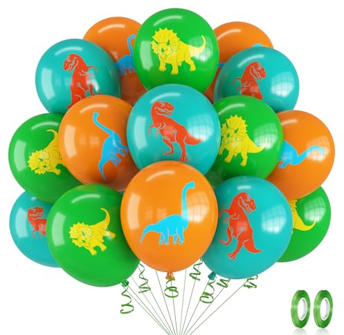 Dinosaur Latex Balloons for Dinosaur Birthday Party Decorations Supplies, 12 Inch Green Orange Teal Blue Dino Helium Balloons for Boys Kids Jurassic World Dinosaur Theme Baby Shower Party Supplies