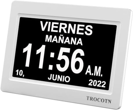 TROCOTN dementia clock, digital clock with date and day for elderly, day date large display calendar (7 Inches White)