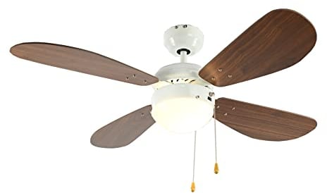 aireRyder - Classic Deckenventilator mit Beleuchtung | Zeitloser Ventilator mit Zugschalter mit Weißem Gehäuse und Walnussfarbenen Flügeln, 105cm Durchmesser (Farbe: Weiß & Walnuss)