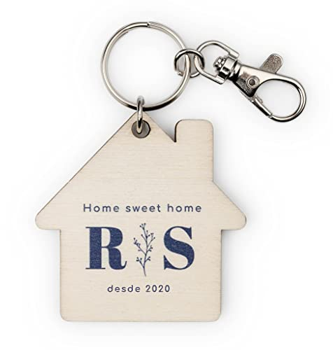 Wanapix |Portachiavi Personalizzabile con Foto e Testo | Portachiavi in Legno | Forma di Casa | Personalizzabili su un Lato | 5,7 x 5,7 cm