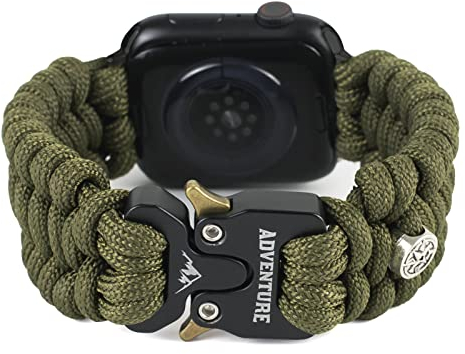 Paracord-Armband, kompatibel mit Apple Watch-Armband, 42 mm, 44 mm, 45 mm, für Herren, Survival, Militär, taktisches Paracord-Gewebe, kompatibel mit iWatch-Serie SE 7/6/5/4/3/2/1, Grün, Medium