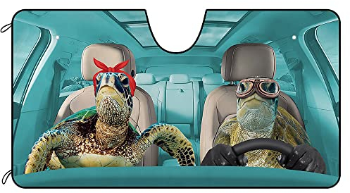 BAGEYOU Auto Front Windschutzscheibe Sonnenschutz Schildkröte Paar Dekor Fahrzeug Sonnenschutz Visier UV Strahlen Reflektor Sonnenschutz Halten Sie Fahrzeug kühl, 140 x 76 cm