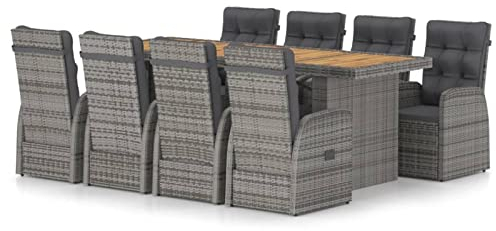 Tidyard 9-TLG. Garten Essgruppe, Poly Rattan Sitzgruppe für 8 Personen, Gartenmöbel Set mit Tisch und Verstellbare Hochlehner Stühlen, Essgruppe für Garten Terrasse