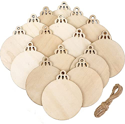 20 bolas de madera para decoración de árbol de Navidad, rodajas colgantes, adornos de discos para manualidades.