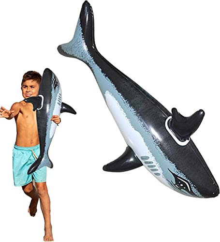 Holder Inflatable Shark 86 cm Inflatable Blow Up Novelty Shark Large Swimming Pool Black Toys Children Shark, Shark Inflatable Pool Float, Inflatable Shark Pool Floats, Black (DFB)