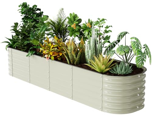 FarmGeo Hochbeet-Set, Magnesium-Aluminium-Zink, Edelstahl, Metall-Pflanzkasten zum Pflanzen von Outdoor-Pflanzen, Gemüse, 2,3 x 6,3 m, Beige