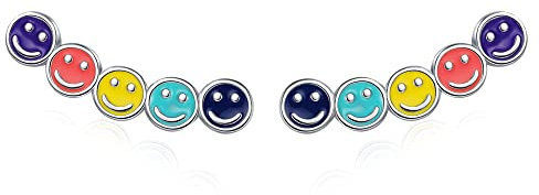 QIAMNI Regenbogen-Smiley-Creolen, bunt, glückliches Lächeln, Ohrmanschette, Ohrstecker, Ohrring, Emaille-Schmuck für Frauen und Mädchen