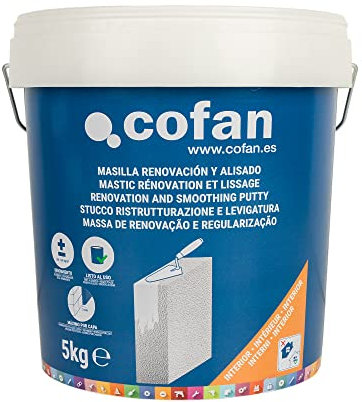 Cofan Masilla de Renovación y Alisado en Pasta | Para Uso Interior | Cantidad: 350 g, 750 g o 5 kg (5 kg)