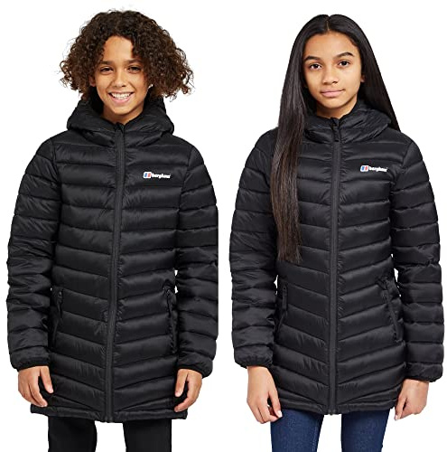 Berghaus Kids’ Longline Kirkhale Baffle Jacket with Stretch Binding to the Hood, Hem & Cuffs, Water Repellent & Insulated Winter Coat (UK, Age, 11 Years, 12 Years, Regular, Black)