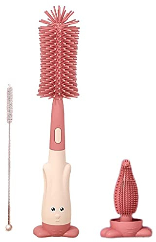 Kit de brosse à biberon, 3 en 1 Nettoyant de biberon en silicone multifonctionnel avec support, brosse à tétines, nettoyant pour paille, compartiment de stockage d'eau pour support Brosse à biberons