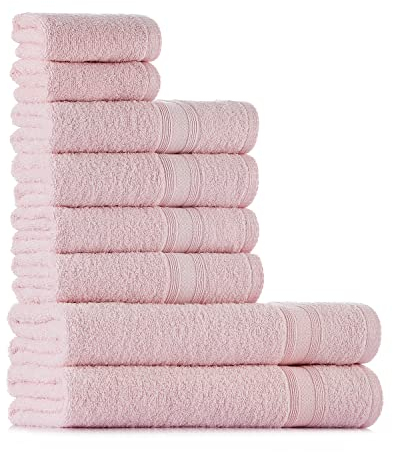 Tuiste Set Asciugamani Bagno Rosa Cipria, Hotel, Cotone, 2 Telo Doccia 70x140cm + 4 Asciugamani 50x90cm + 2 Asciugamani Ospiti 30x50cm, Asciugamani Bagno Viso e Bidet, Morbidi, Assorbenti