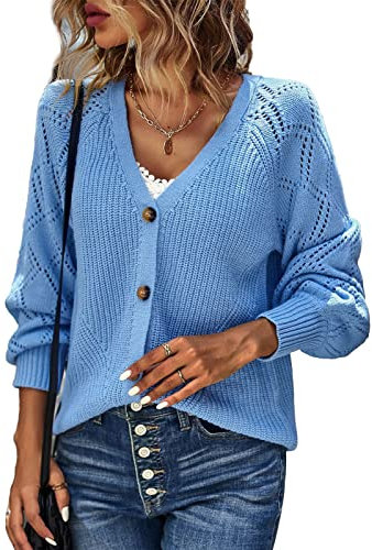 Maglione Cardigan, Cardigan Lavorato a Maglia Traspirante a Maniche Lunghe con Bottone a Fila Singola per la Vita Quotidiana (L)