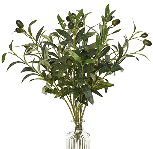 Waipfaru Faux Olive Branches for Vases, Olive Tree Branches with Lifelike Olives, Artificial Greenery Stems Decor for Centerpieces Floral Arrangements Vases (3Pcs, 18 Inch)