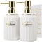 SOOKDEO Soap Dispensers, 400ml Ceramic Bottles with Gold Pumps & Waterproof Labels for Shampoo, Hand Soap, Dish Soap, Lotion, Body Wash - Ideal for Bathroom, Kitchen, Living Room, Set of 2 (White)