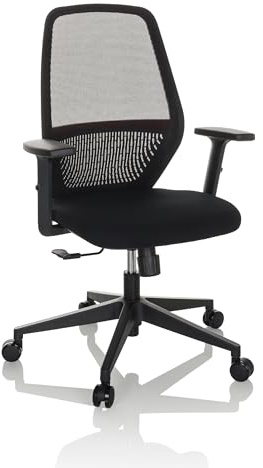 hjh OFFICE Schreibtischstuhl Carlow I Ergonomischer Drehstuhl mit Lordosenstütze, Stoff/Netzstoff Schwarz, 820029