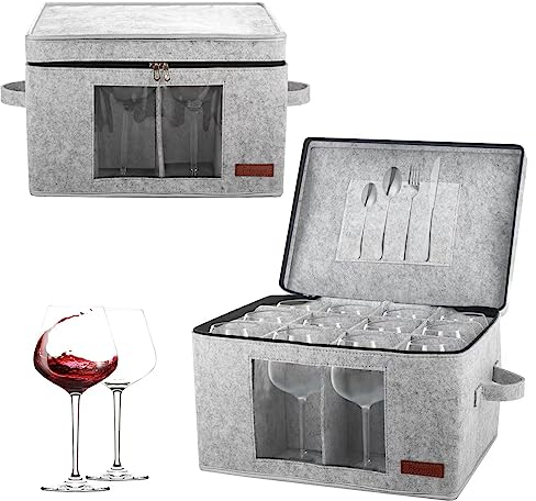 Foyego Weinglas-Aufbewahrungsboxen, Stielglas-Aufbewahrungsboxen mit Trennwand, China-Aufbewahrungsbehälter für 12 Kristallglaswaren, Kelche, Weingläser, Getränkeverpackung, Umzug, 2 Stück