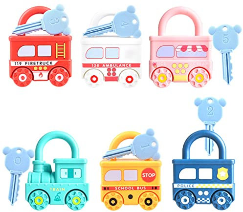 GORWOCO8 Juego de 6 juguetes de cerradura y llave para niños pequeños, juguetes de combinación y conteo de números, candado, juegos de coche, habilidades motoras finas, juegos de aprendizaje temprano