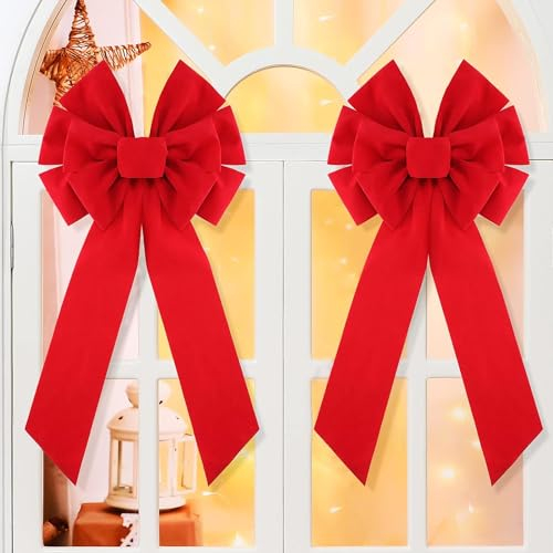 LATERN 4 Stück Weihnachtssamtschleife, 90cm x 45cm Große rote Türschleifen Weihnachts Baum Schleife Weihnachtskranzschleife Festivalverpackung für Weihnachtsbaum Kamin Heim Haustür Dekorationen