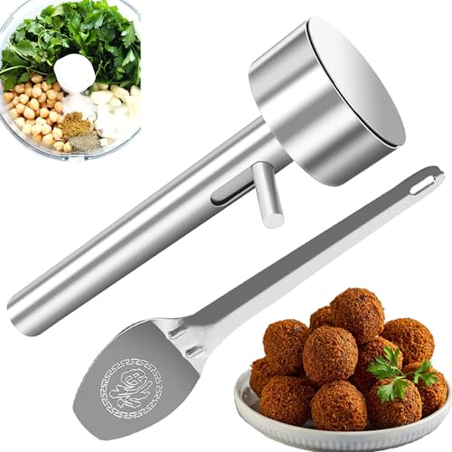Arazooyi Falafel - Cuchara con espátula, cuchara profesional de acero inoxidable para hacer falafel | Herramienta para hacer falafel de acero inoxidable segura para alimentos y no pegajosa