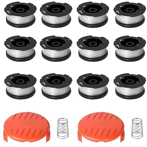 RUIITEN 16 Stück Rasentrimmer-Ersatzspulen für Black and Decker AF-100, Kompatibel mit GH400 GH500 GH600 GH610 GH900 ST6600 ST7000 CST1000 CST1100, 12 Spulen + 2 Kappen + 2 Federn