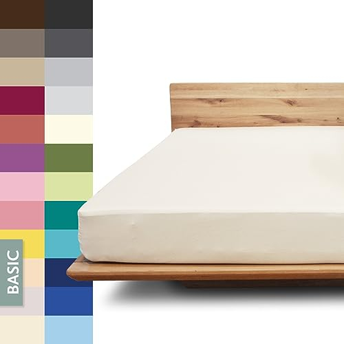 JONA SLEEP® Basic Spannbettlaken (180-200 x 200-220 cm) Zuverlässiges Spannbetttuch - 190 g/m² - hält über 100 Wäschen Stand | Öko-Tex 100 Standard (Natur)