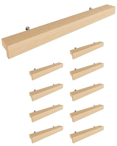 Sossai Holz Möbelgriffe aus Buche | GAH01 | Lochabstand 160mm, Länge 220mm, 10 Stück