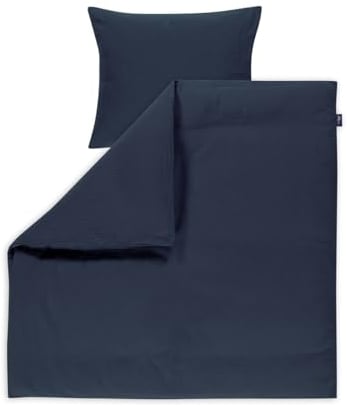 Alvi Bettwäsche Mull für Wiege/Stubenwagen mit Knopf Poseidon dunkelblau 80x80 cm | 4011610111