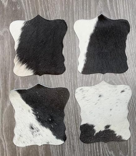 unendlich schoen - 4er Set Echt Kuhfell Untersetzer Deko Glasuntersetzer für den besonderen Anlass (Ø 13cm Minikuhfell, schwarz Weiss)